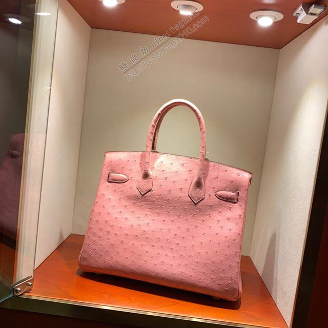 Hermes女包 愛馬仕Birkin30cm Hermes鉑金包 Ostrich鴕鳥皮 全手縫蠟線 94 Terre Cuite陶瓷粉  am1895
